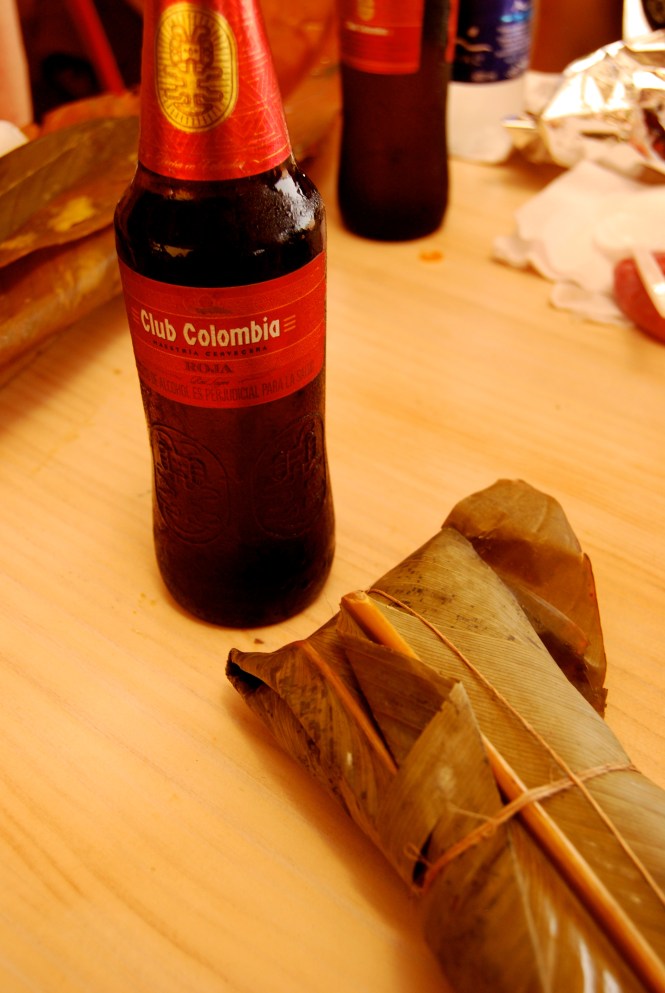 My favorite Colombian beer and a tamal.