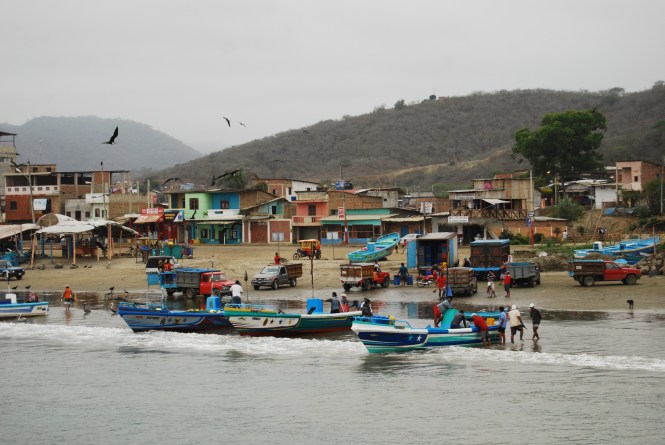Fishermen bringing in the day's catch in Puerto Lopez, Ecuador. 